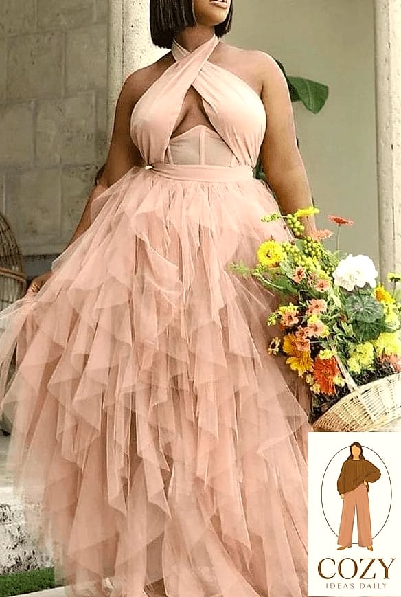 Blush Pink Tulle Skirt Gown