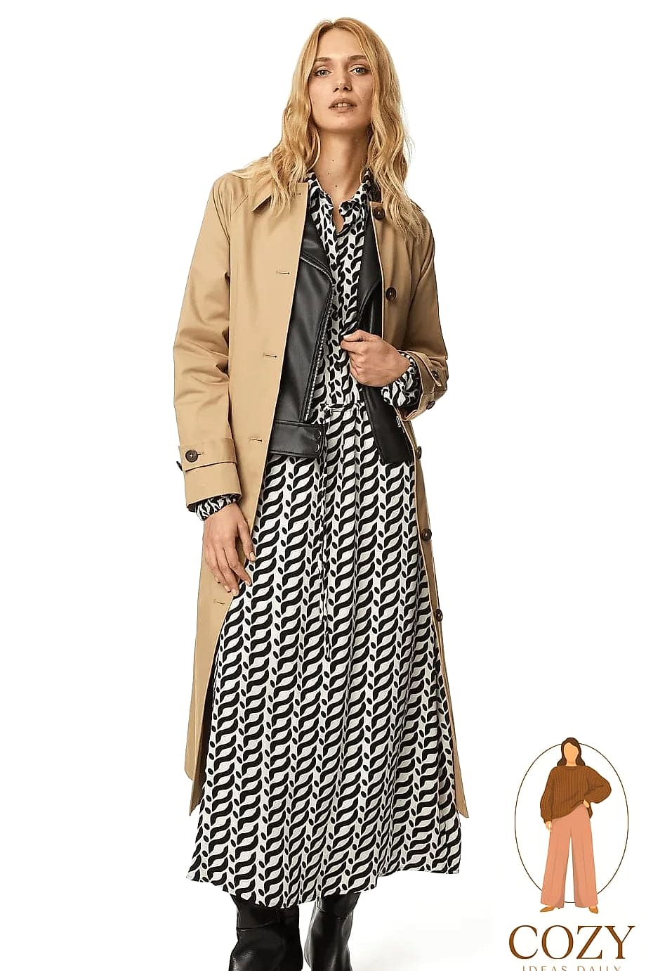 Camel Trench Over a Slip Dress