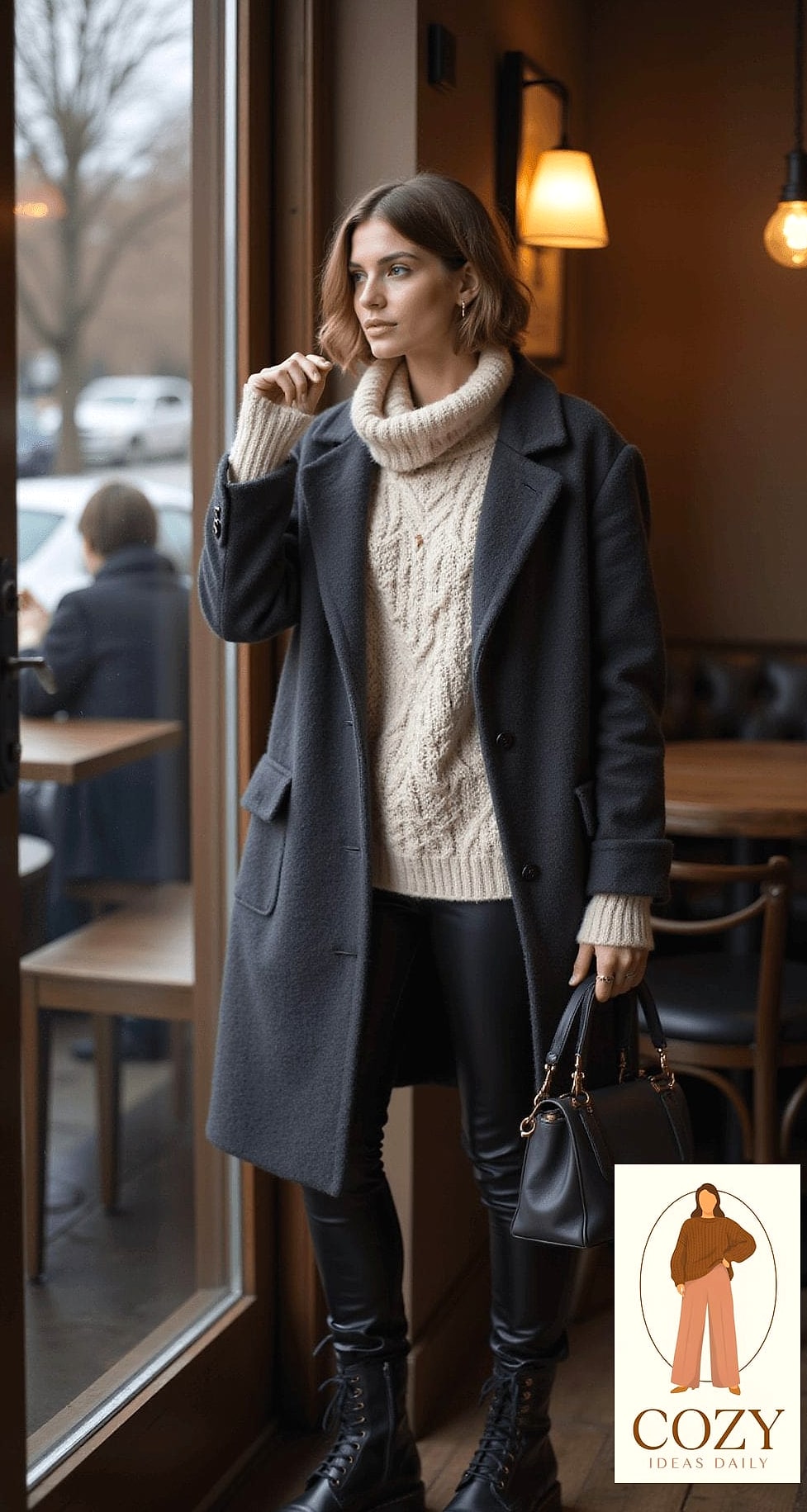 Chunky Knit Sweater and Faux Leather Leggings