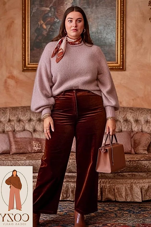 24 Plus Size Looks For Winter That Are Absolutely Stunning 8 Corduroy Pants With a Turtleneck and Blazer