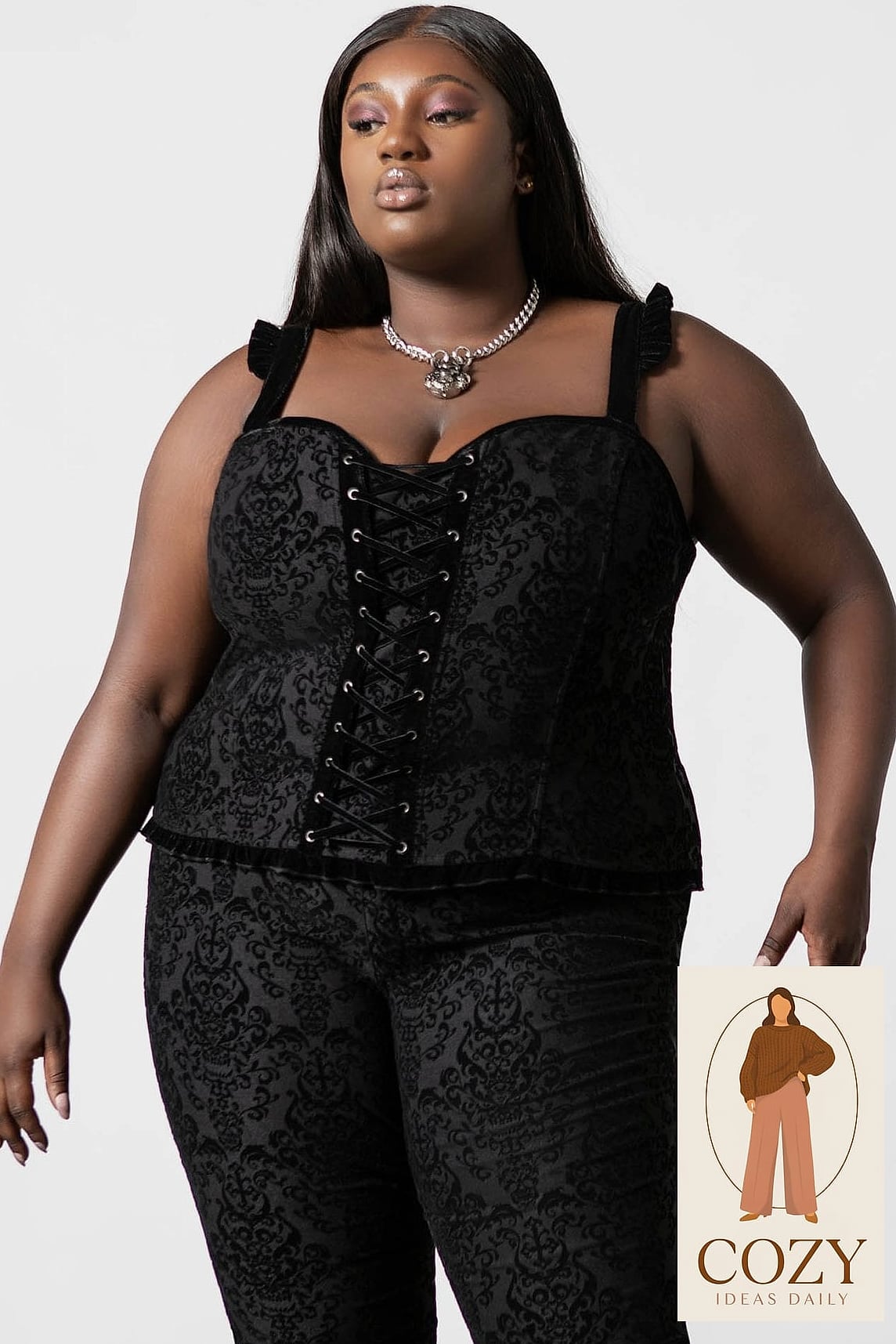 Corset Top Under an Oversized Coat