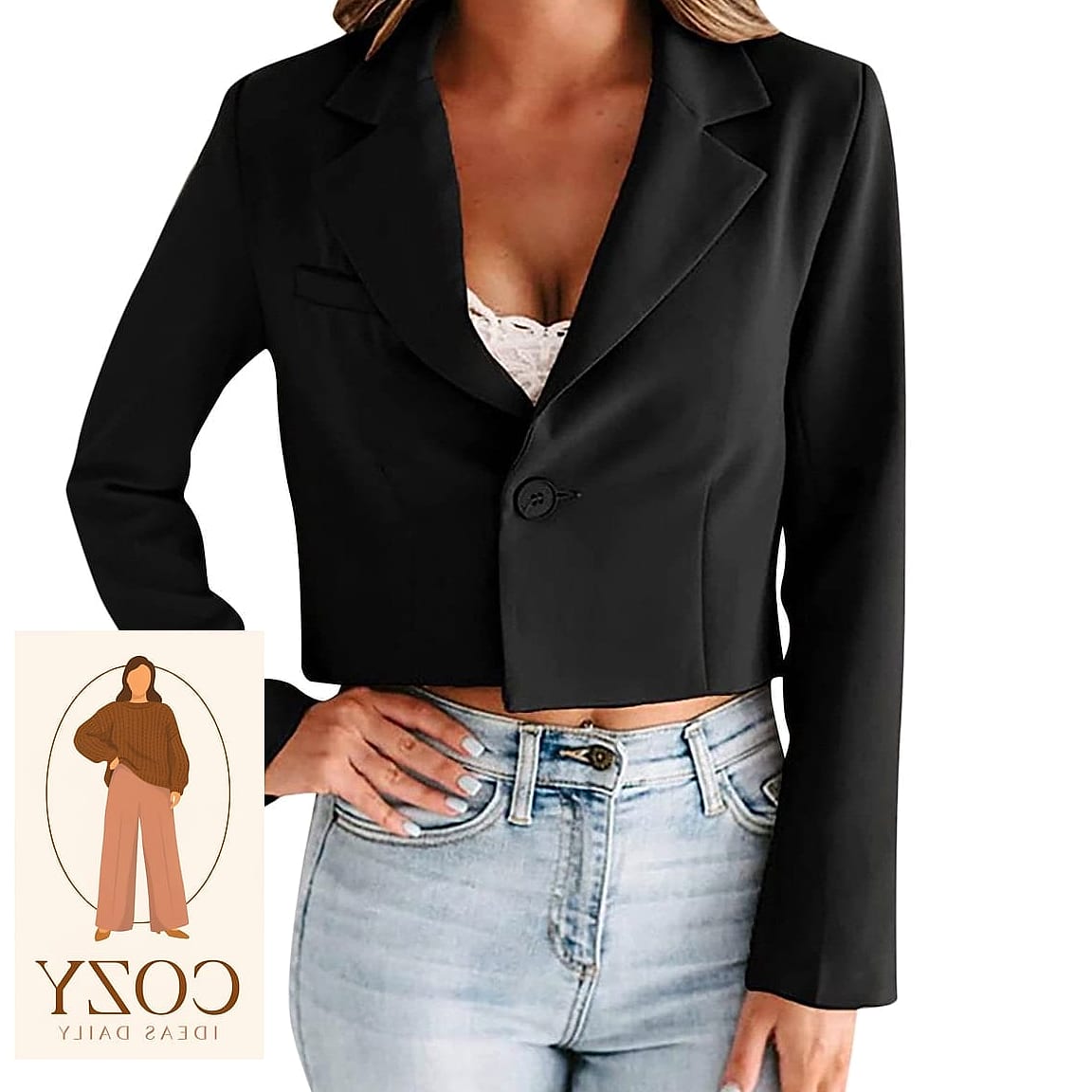 The Cropped Blazer and High-Waisted Trouser Look