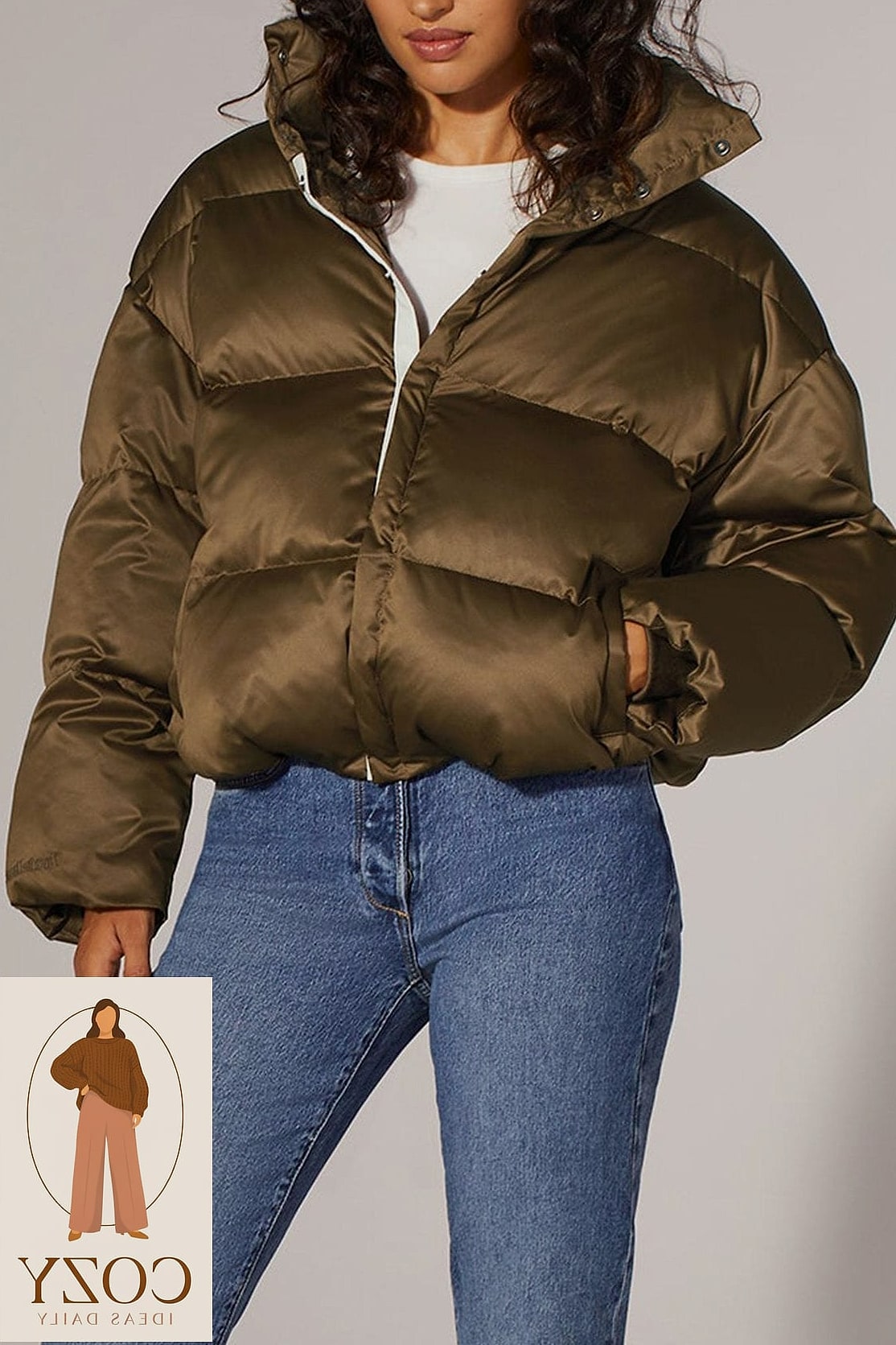 The Cropped Puffer and Flare Jeans Duo