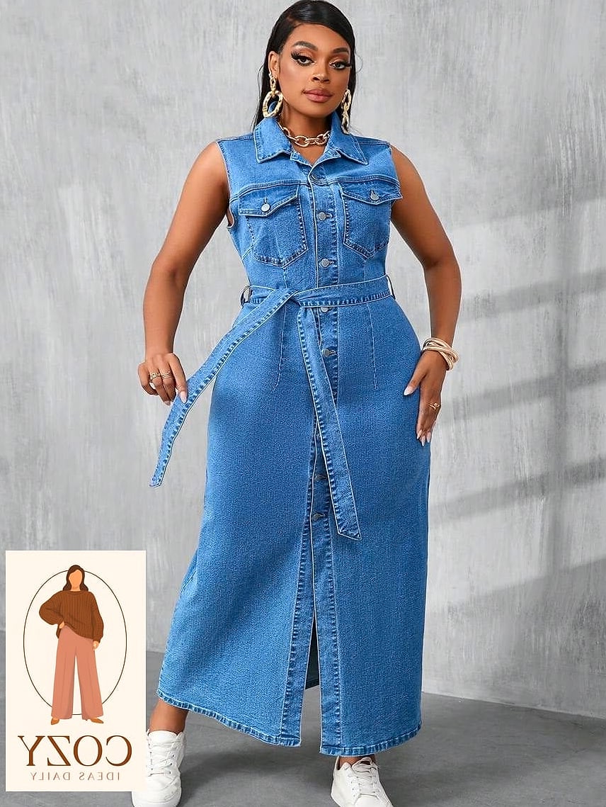 Denim Shirt Dress with a Belt