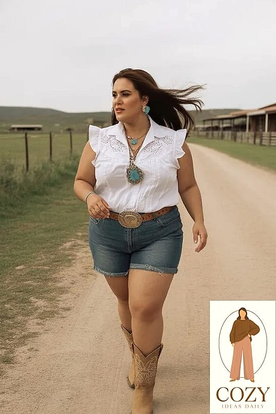 Denim Shorts with a Graphic Country Tee