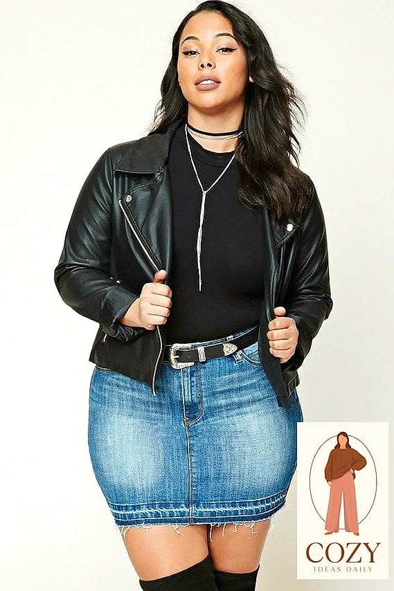 A Denim Skirt With Tights and Boots
