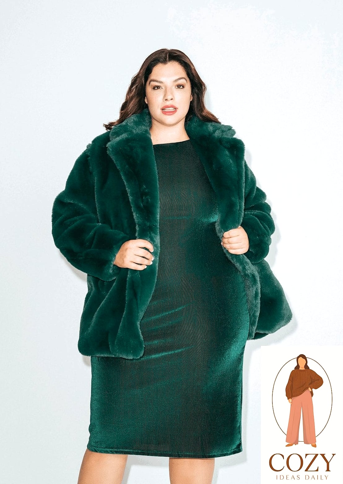 Faux Fur Coat Over a Simple Slip Dress