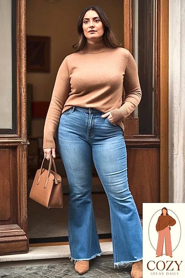 Flare Jeans With a Fitted Turtleneck
