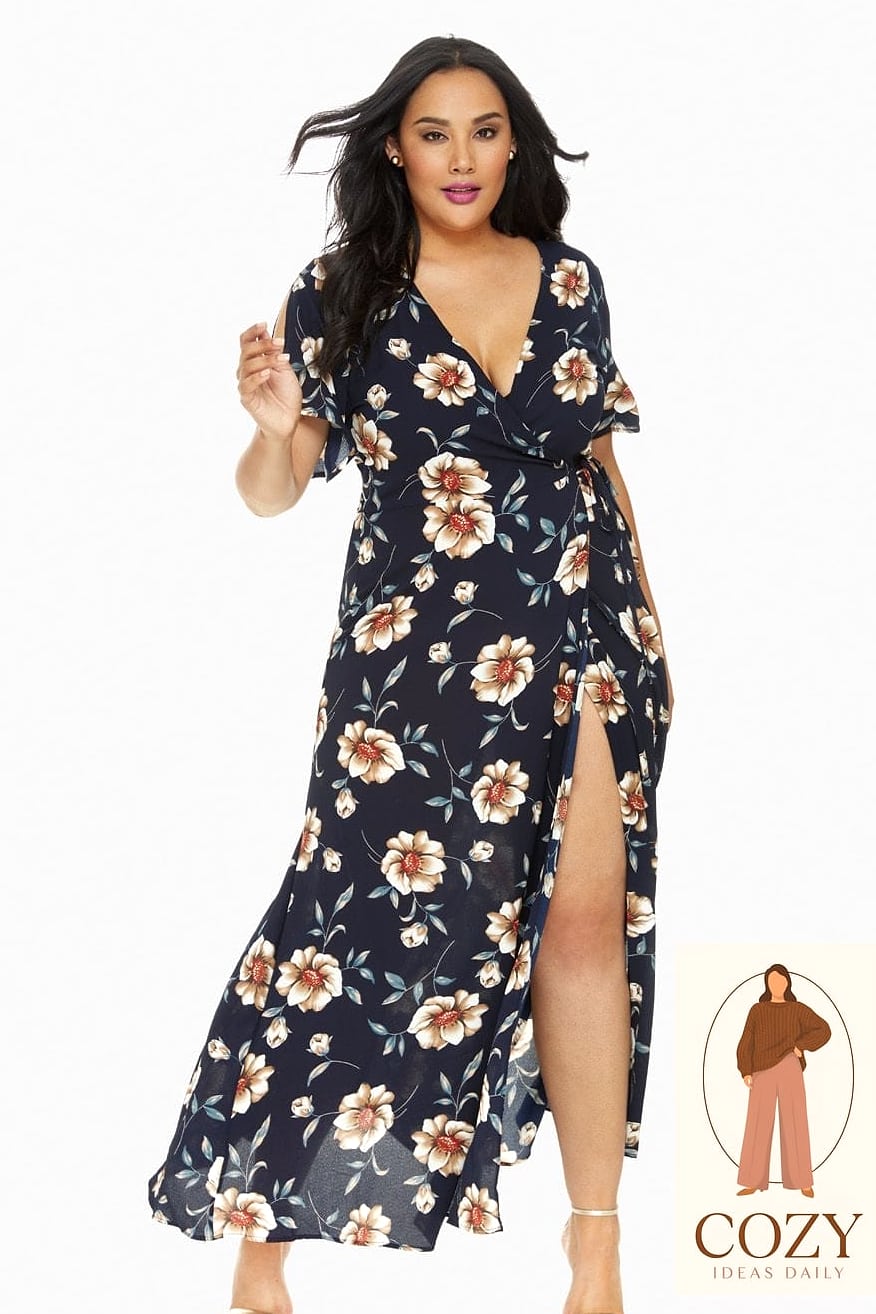 Floral Wrap Maxi With Long Sleeves