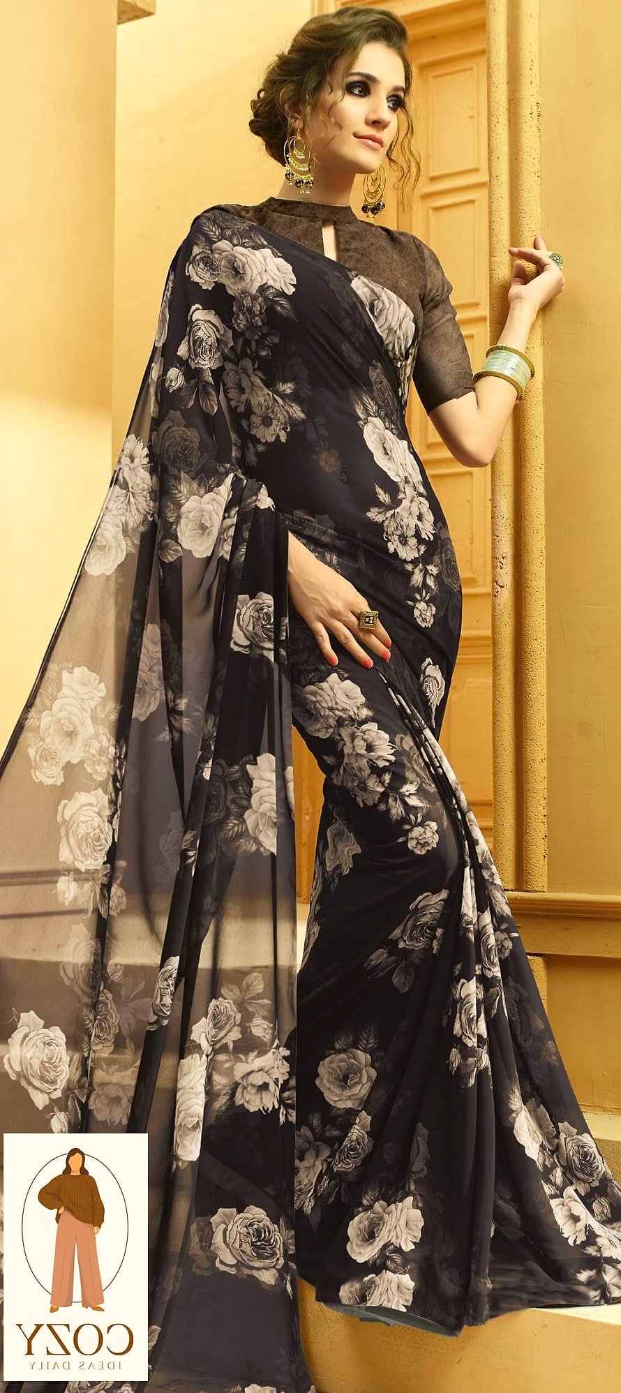 A Georgette Saree With Ruffle Detailing