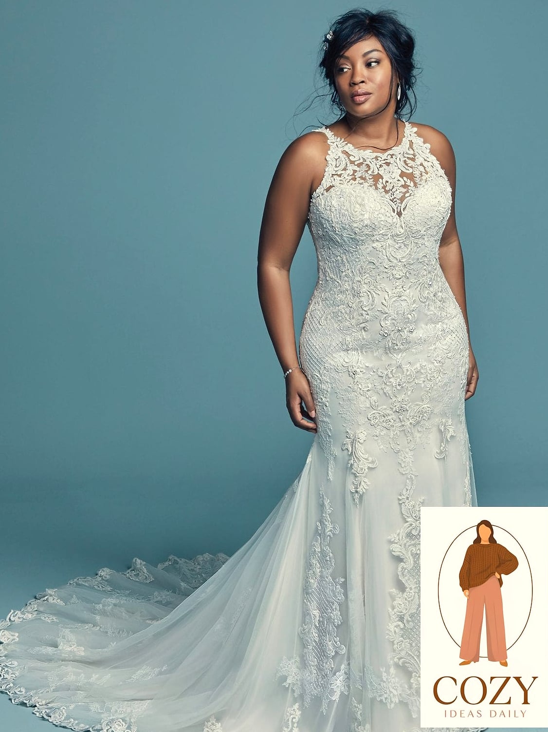 Halter Neck Gown in Sapphire