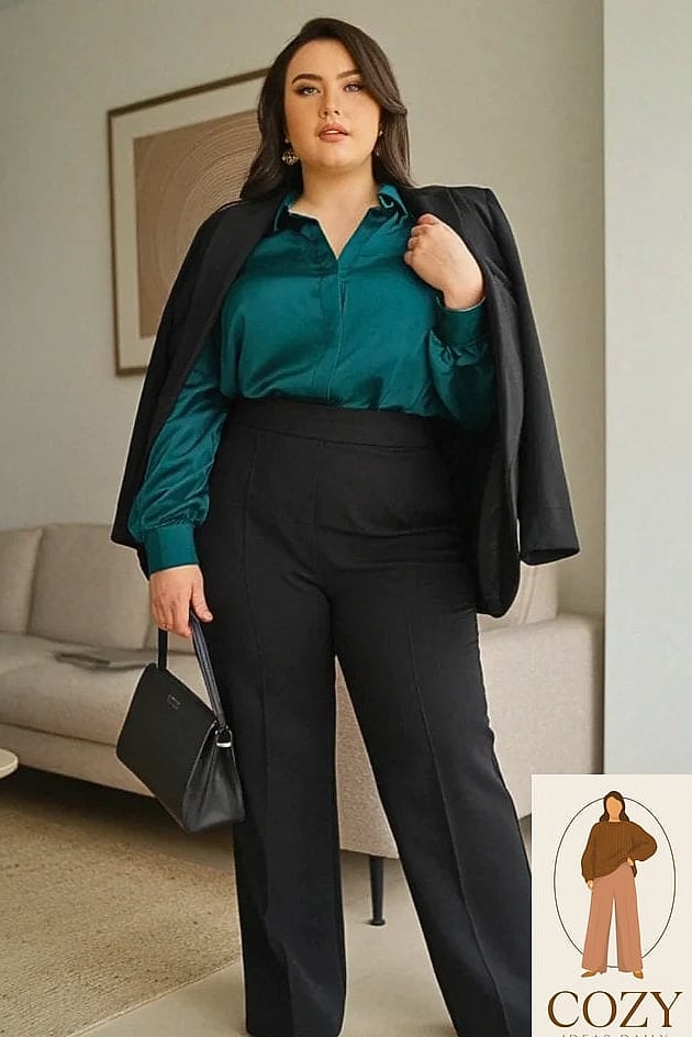 28 Plus Size Curvy Outfits That Will Transform Your Look 4 High-Waisted Wide-Leg Trousers and a Crop Top