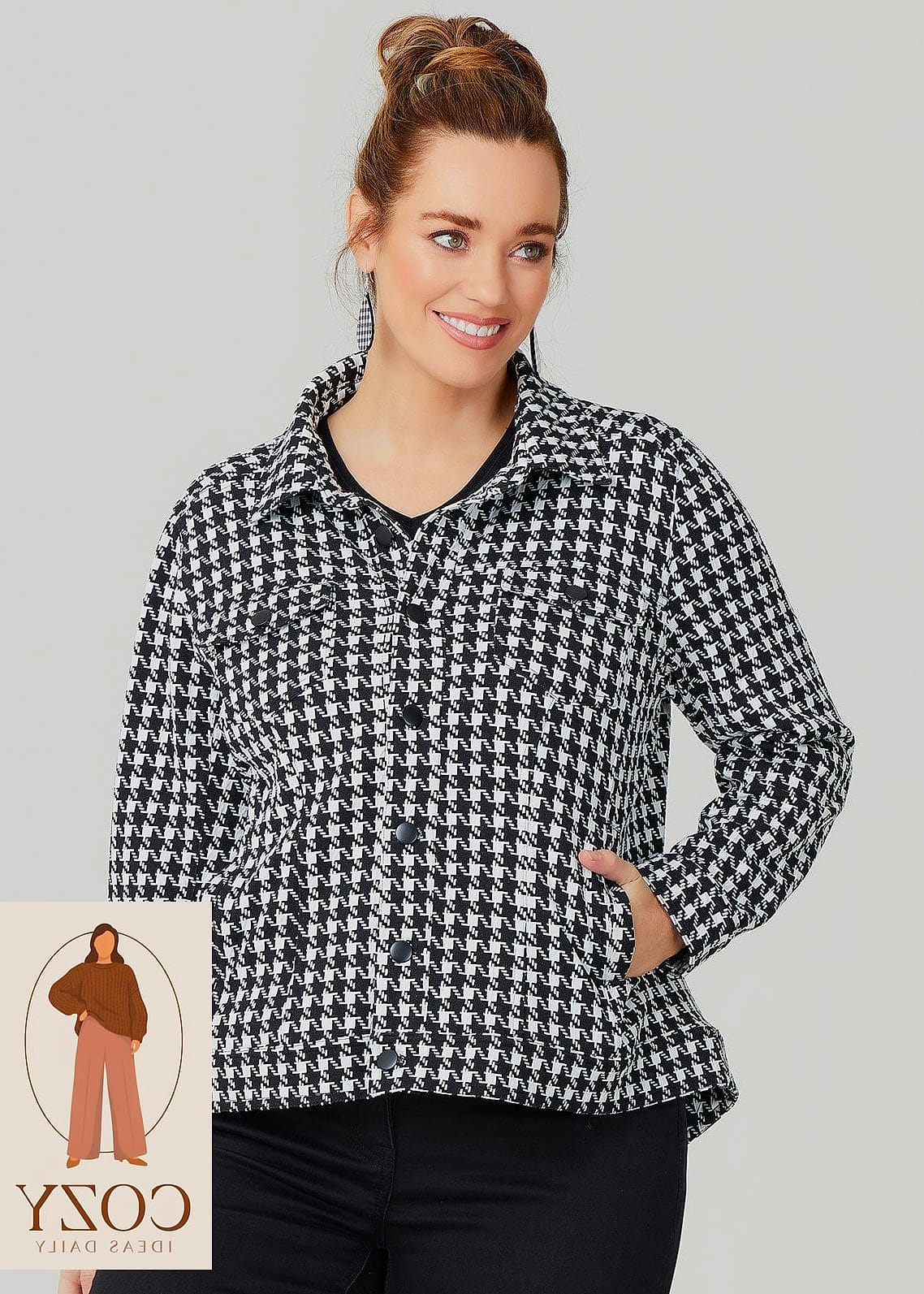 Houndstooth Coat and Skinny Scarf