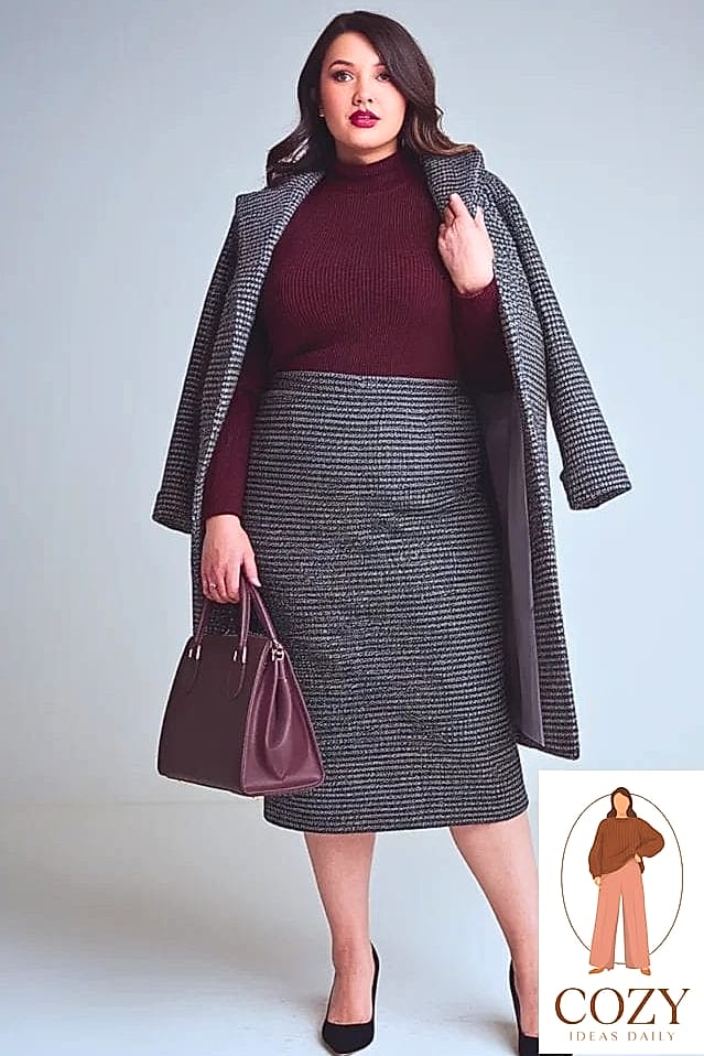 Houndstooth Skirt and Turtleneck Combo