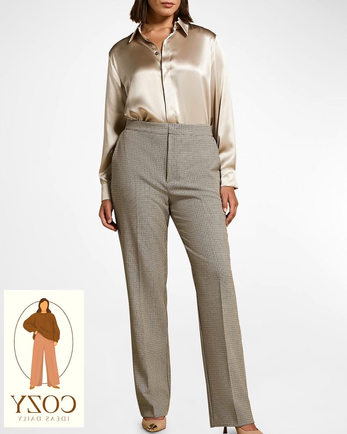 24 Plus Size Looks For Winter That Are Absolutely Stunning 13 Houndstooth Trousers With a Simple Black Top