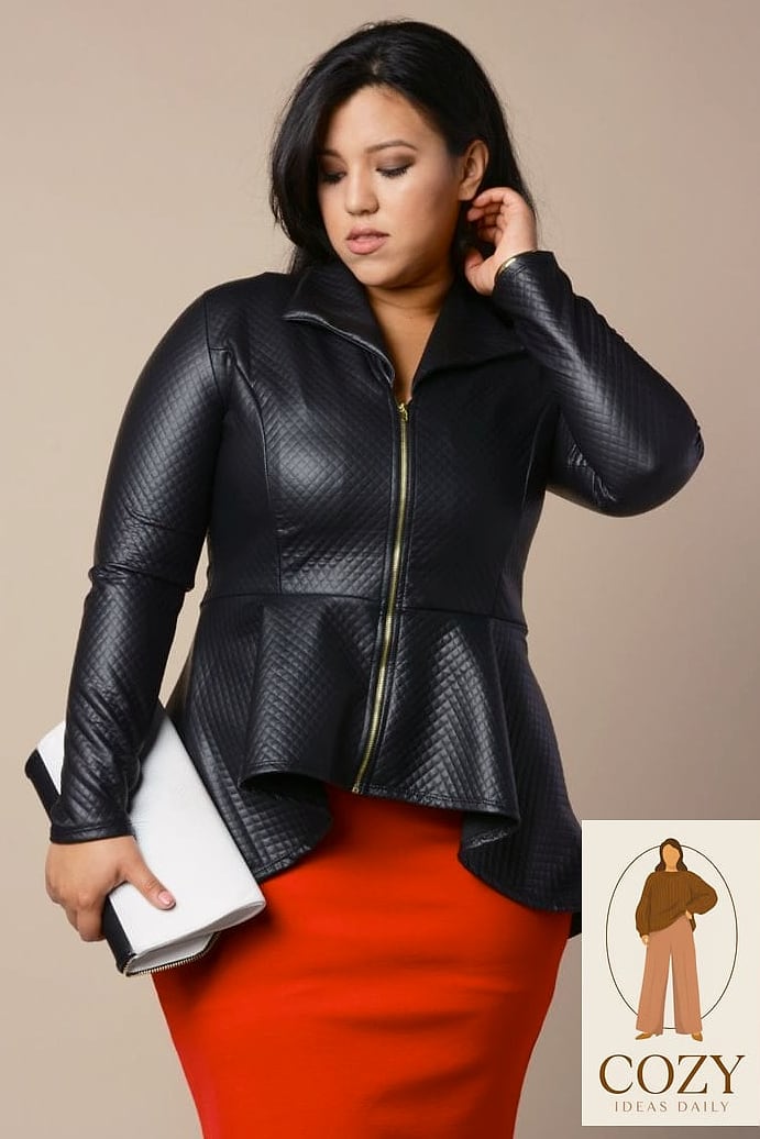 28 Plus Size Curvy Outfits That Will Transform Your Look 5 The Leather Jacket and Midi Skirt Combo