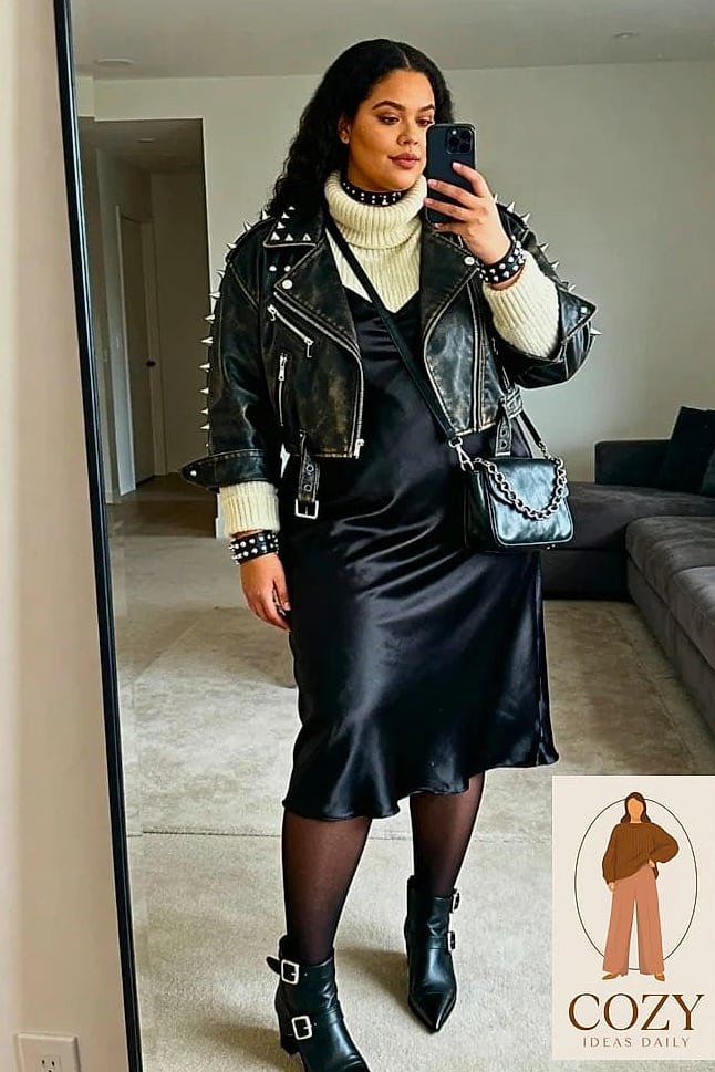 Leather Jacket Over A Bodycon Dress