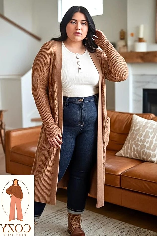 Longline Cardigan With Straight-Leg Jeans