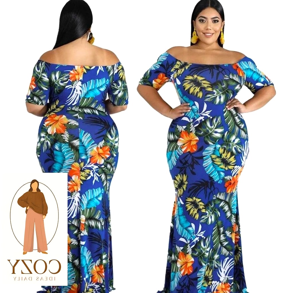 Off the Shoulder Tropical Print Midi
