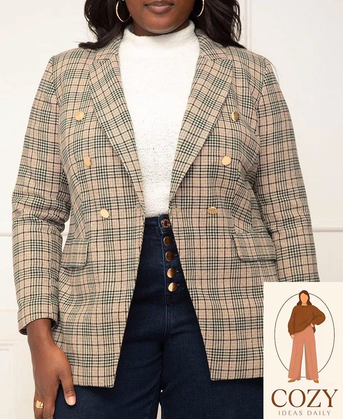 Plaid Blazer and Straight-Leg Jeans