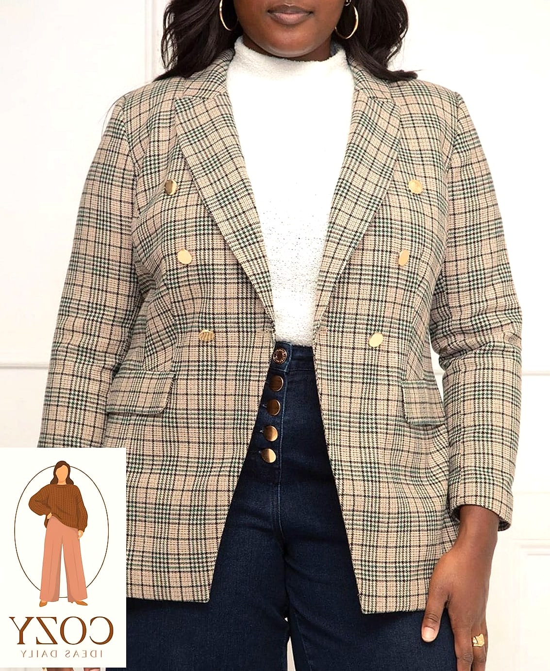 Plaid Blazer with Solid Trousers