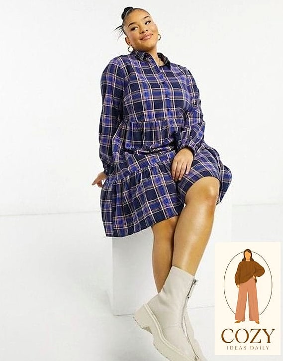 Plaid Mini Skirt with a Fitted Turtleneck