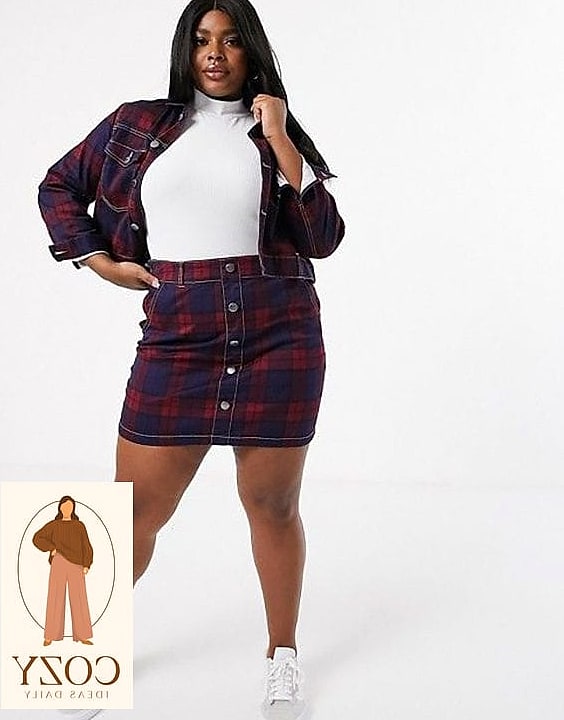 Plaid Mini Skirt With A Turtleneck