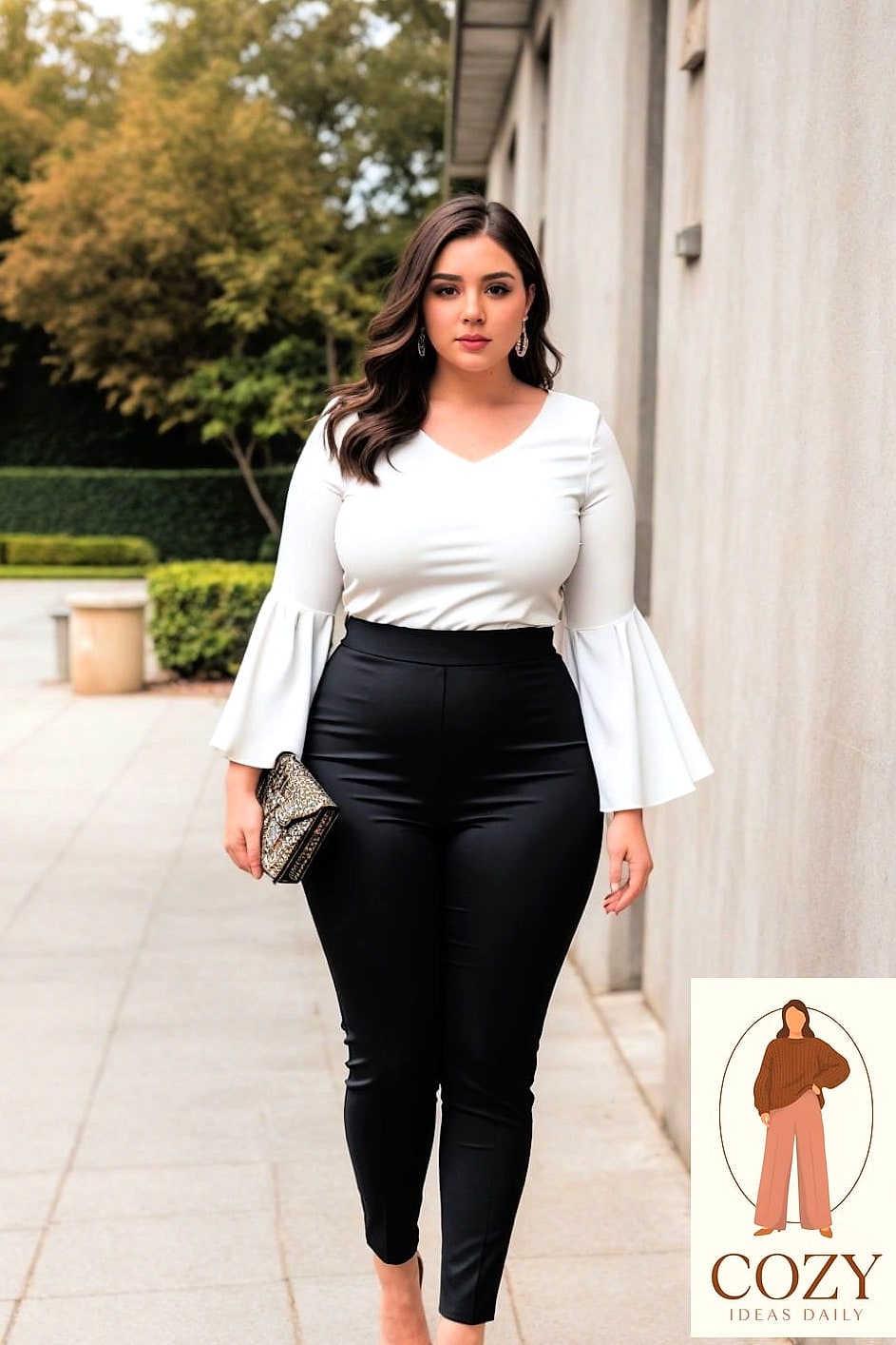 Statement Sleeve Top with Straight Trousers