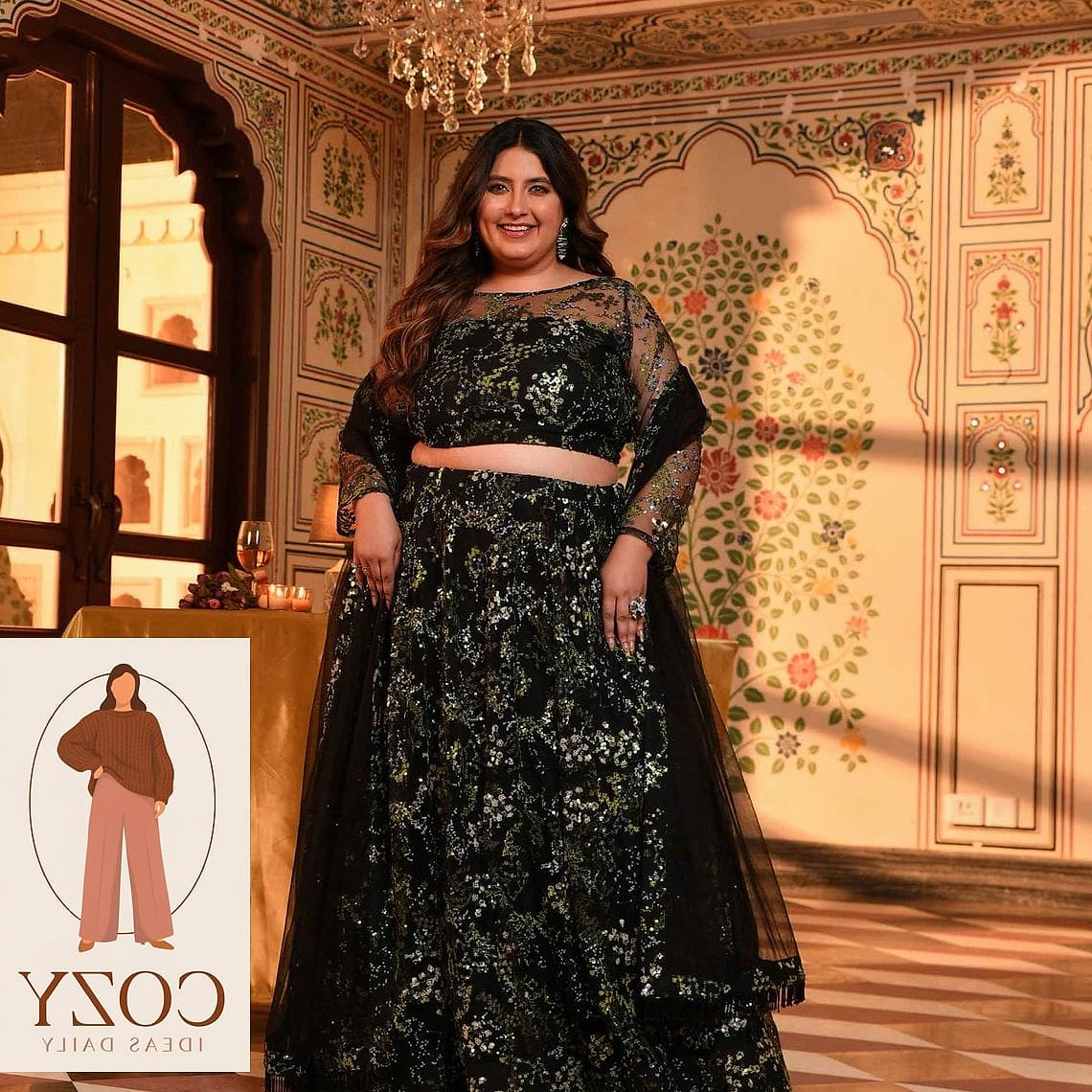 A Structured Lehenga With a High Neck Blouse