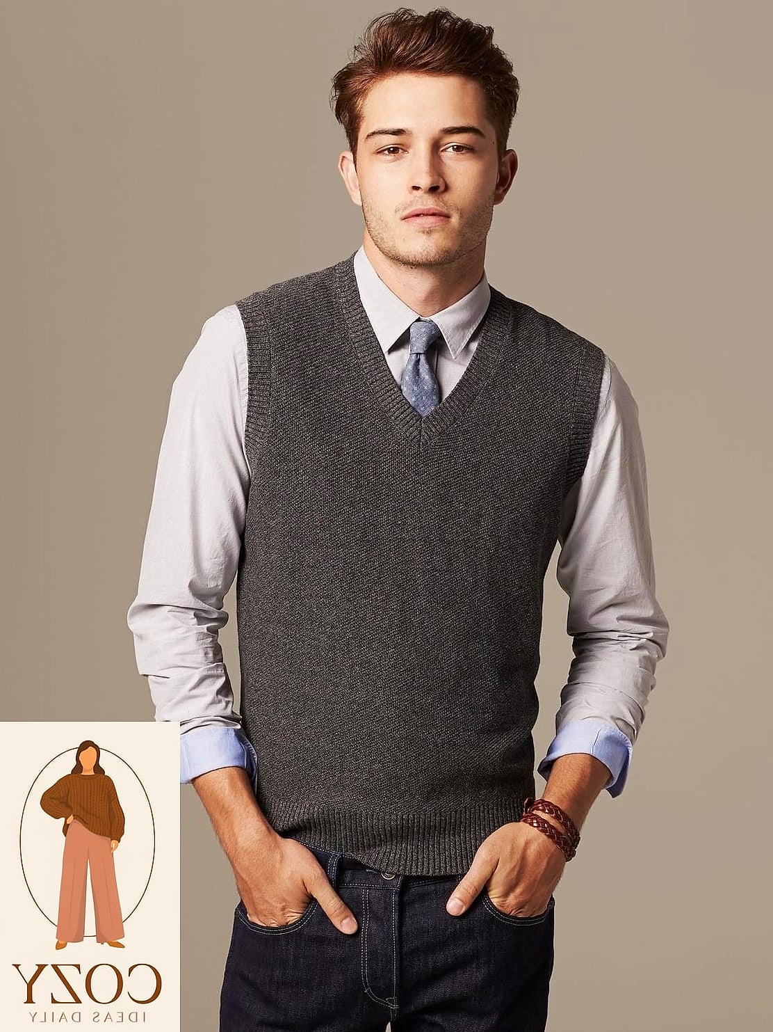 Sweater Vest Layered Over a Collared Shirt
