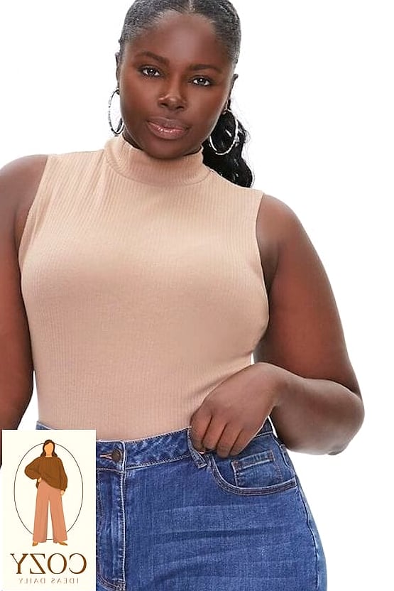 Turtleneck Bodysuit with a Denim Skirt