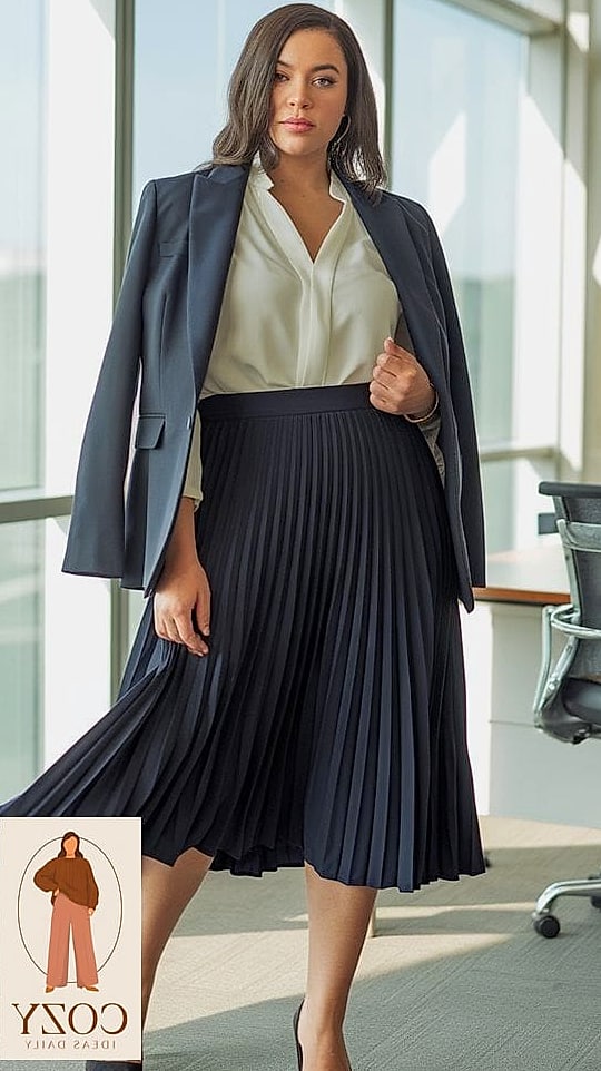 Turtleneck and Pleated Skirt Combo