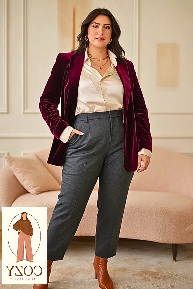 24 Plus Size Looks For Winter That Are Absolutely Stunning 17 Velvet Blazer for a Holiday Party Look