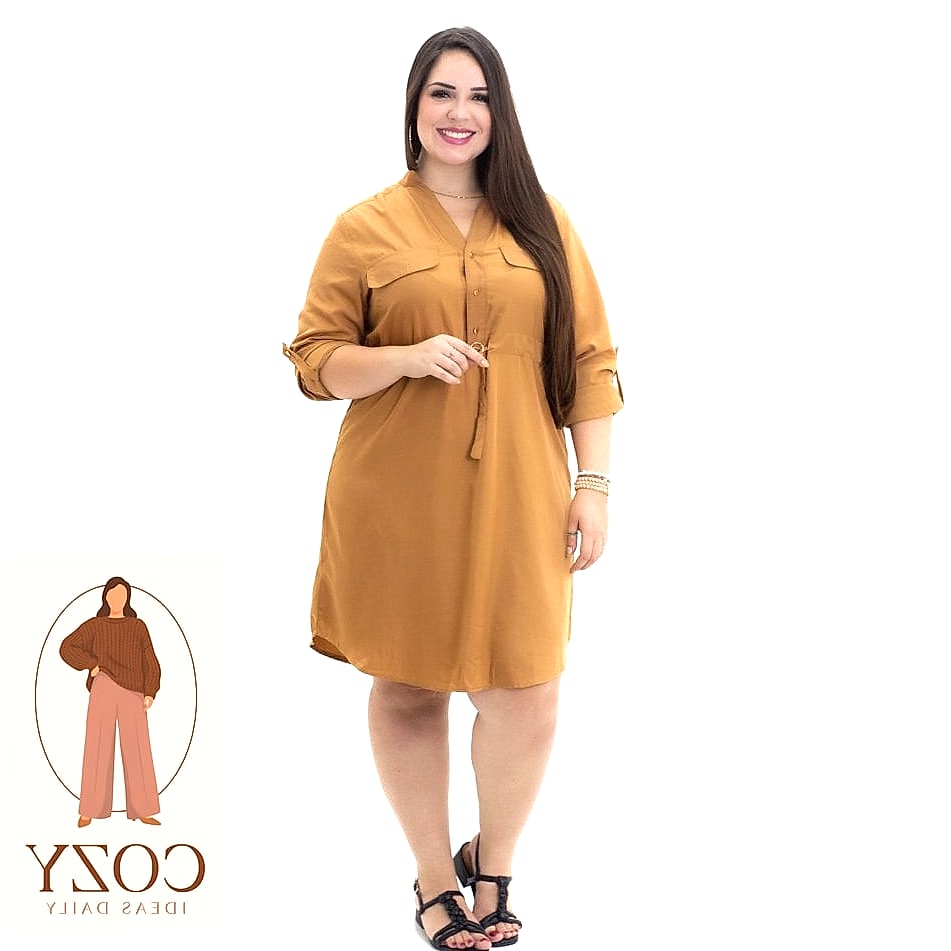 Vestido Camel com Cinto Marcado