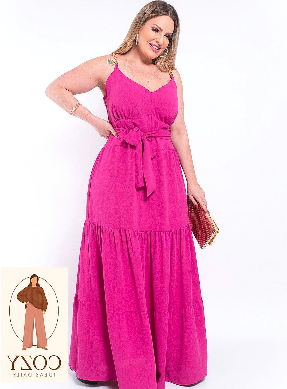 Vestido Rosa Pink com Fenda Frontal